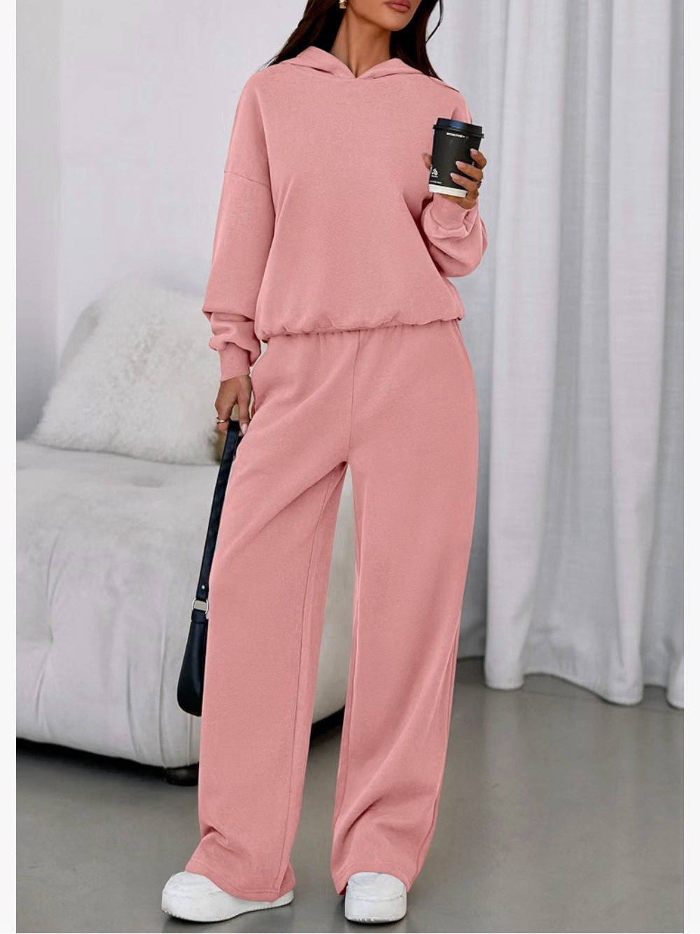 Women's Pretty Garden size Medium Pink Hooded Wide-Leg Lounge Set